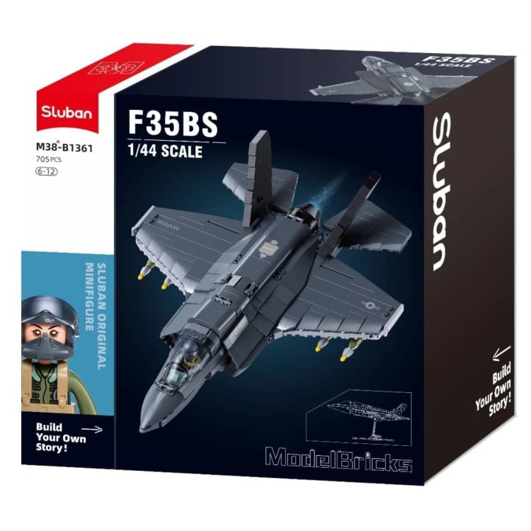 Sluban B1361 Model Kit 1:44 F35 Lightning Stealth Fighter Jet Plane Modern USAF Air Force Building Blocks DIY Set Toy image 3