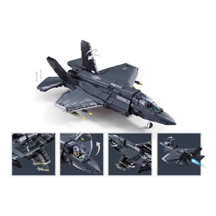 Sluban B1361 Model Kit 1:44 F35 Lightning Stealth Fighter Jet Plane Modern USAF Air Force Building Blocks DIY Set Toy image 4