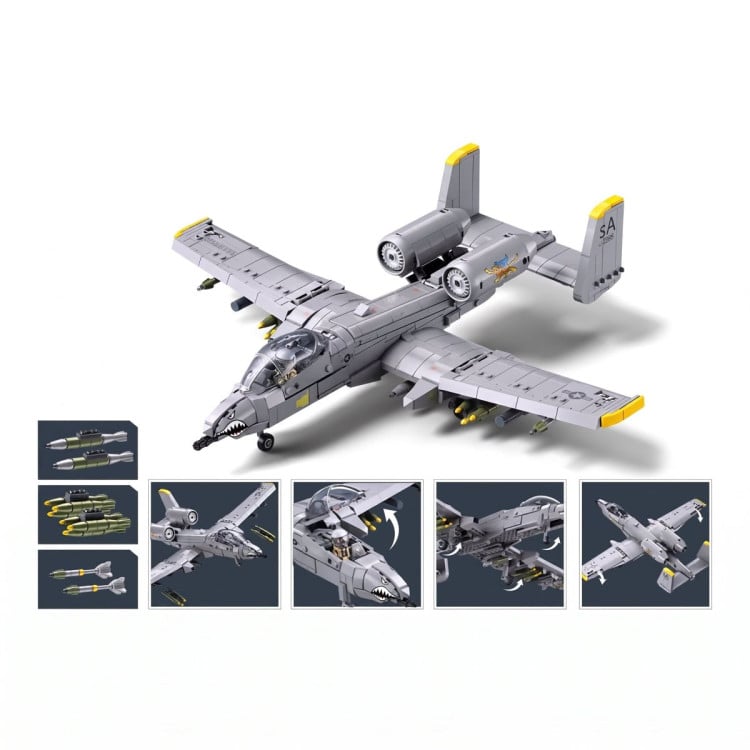 Sluban B1362 Model Kit 1:44 A10 Warthog Thunderbolt Attack Jet Fighter Plane USAF Military Building Blocks DIY Set Toy image 5