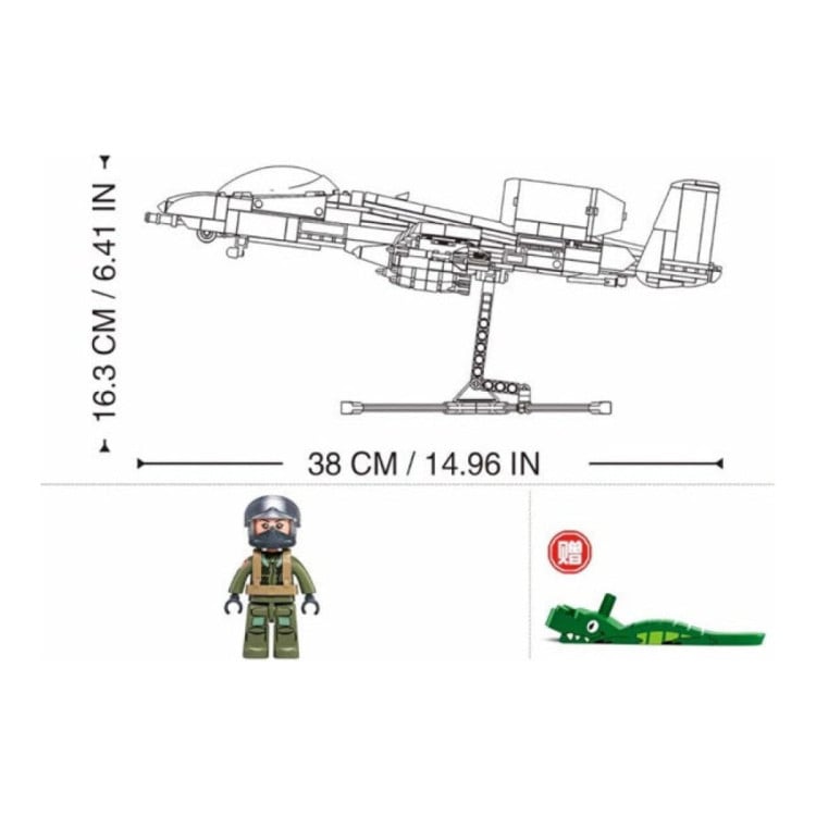 Sluban B1362 Model Kit 1:44 A10 Warthog Thunderbolt Attack Jet Fighter Plane USAF Military Building Blocks DIY Set Toy image 6