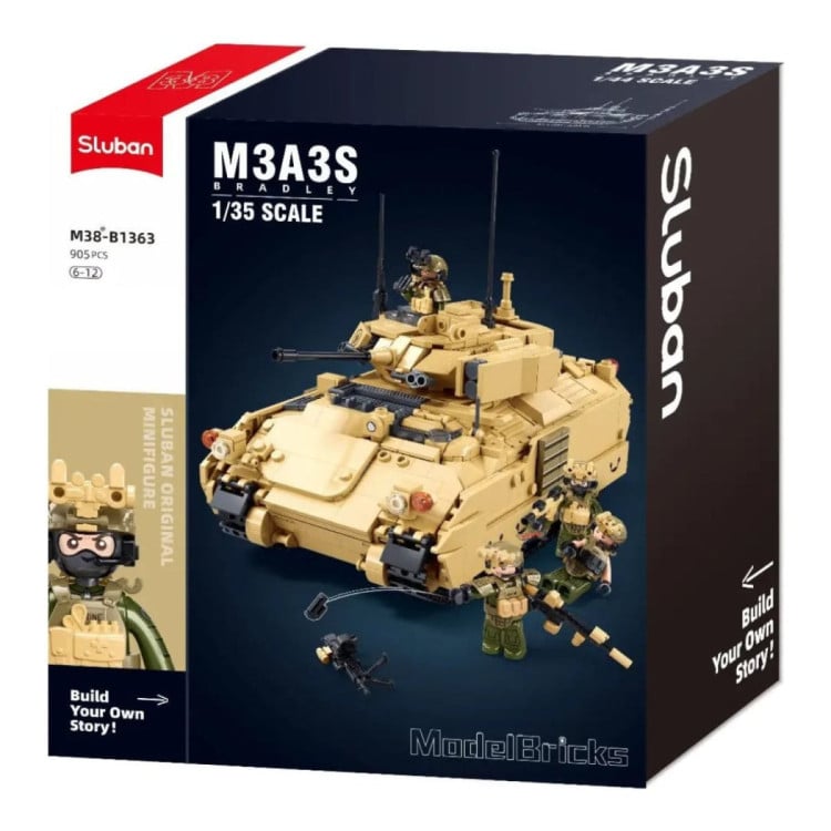 Sluban B1363 Model Kit 1:35 M3A3 Bradley Armored Infantry Vehicle IFV AFV Modern US Army Building Blocks DIY Set Toy image 3