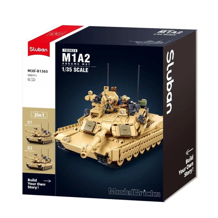 Sluban B1365 Model Kit 1:35 M1A2 Abrams TUSK II Battle Tank MBT Modern US Army Military Building Blocks DIY Set Toy image 3