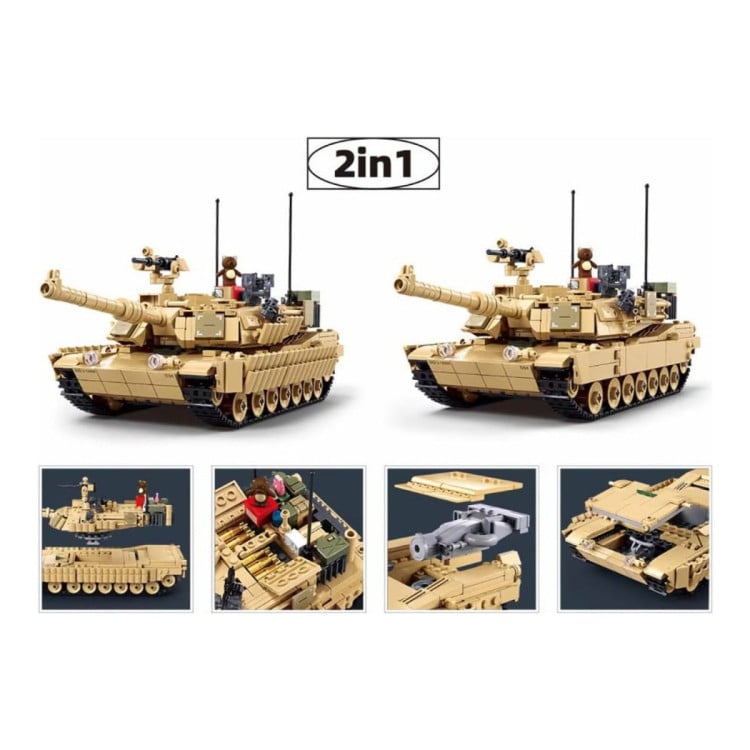 Sluban B1365 Model Kit 1:35 M1A2 Abrams TUSK II Battle Tank MBT Modern US Army Military Building Blocks DIY Set Toy image 4