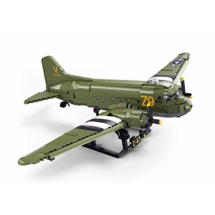 Sluban B1366 Model Kit 1:44 C47 Skytrain Airtrain Cargo Transport Aircraft WWII Air Force Building Blocks DIY Set Toy image 6