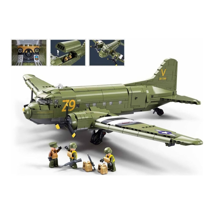 Sluban B1366 Model Kit 1:44 C47 Skytrain Airtrain Cargo Transport Aircraft WWII Air Force Building Blocks DIY Set Toy image 5