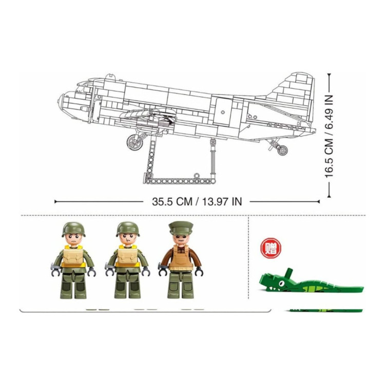 Sluban B1366 Model Kit 1:44 C47 Skytrain Airtrain Cargo Transport Aircraft WWII Air Force Building Blocks DIY Set Toy image 7
