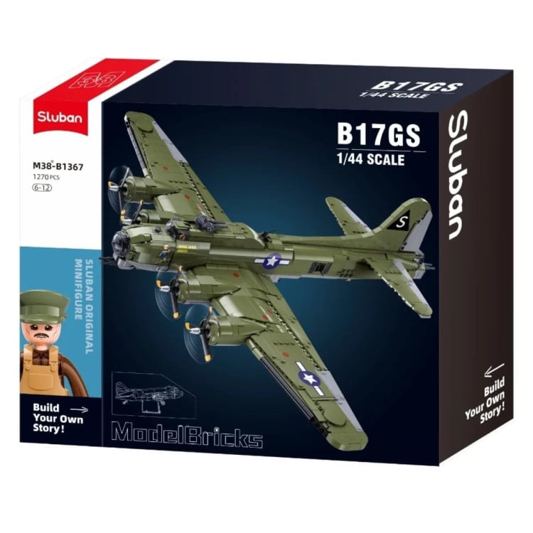 Sluban B1367 Model Kit 1:44 B17 Flying Fortress Heavy Bomber WWII USAAF Army Air Force Building Blocks DIY Set Toy image 3