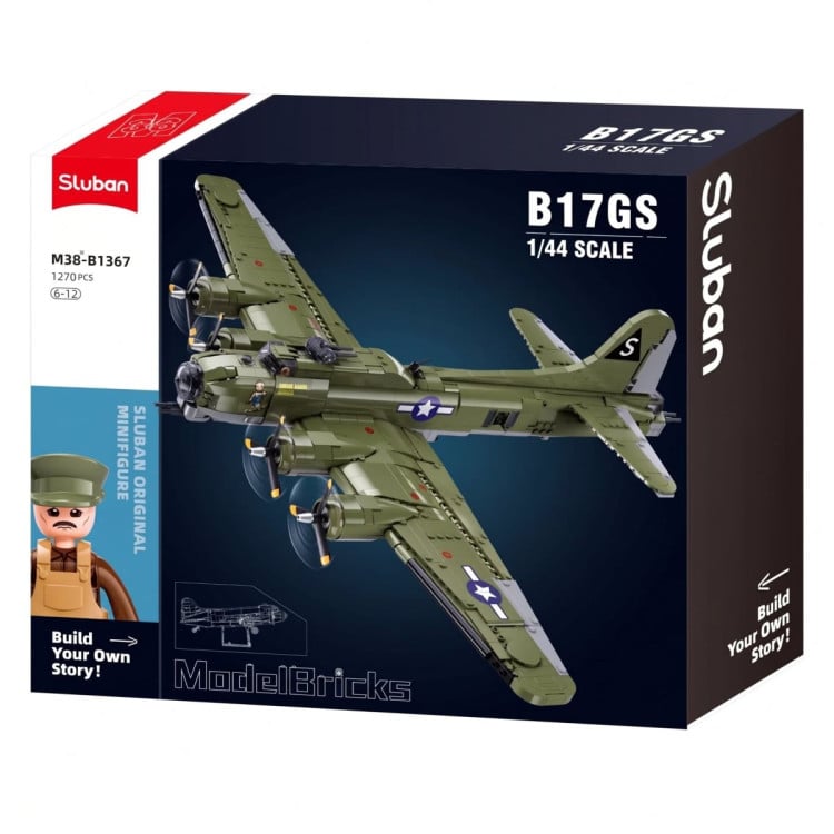 Sluban B1367 Model Kit 1:44 B17 Flying Fortress Heavy Bomber WWII USAAF Army Air Force Building Blocks DIY Set Toy image 3