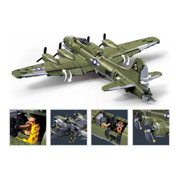Sluban B1367 Model Kit 1:44 B17 Flying Fortress Heavy Bomber WWII USAAF Army Air Force Building Blocks DIY Set Toy image 4