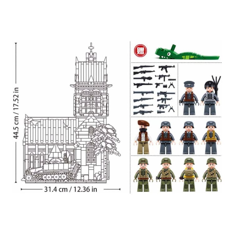 Sluban B1532 Model Kit 44cm Battle Of Sainte Mere Eglise D-Day WWII Paratrooper Army Building Blocks DIY Set Toy image 5