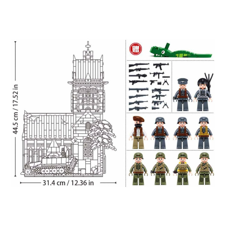 Sluban B1532 Model Kit 44cm Battle Of Sainte Mere Eglise D-Day WWII Paratrooper Army Building Blocks DIY Set Toy image 5
