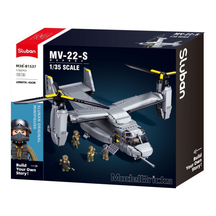 Model Kit 1:44 MV-22 Osprey Tiltrotor Helicopter Plane Military Air Force Building Blocks DIY Set Toy Sluban B1537 image 3