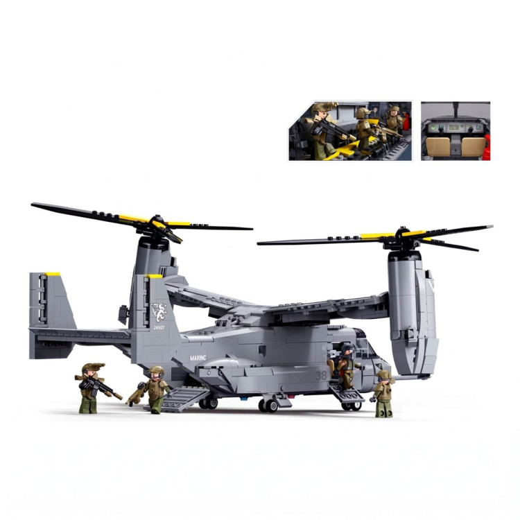 Model Kit 1:44 MV-22 Osprey Tiltrotor Helicopter Plane Military Air Force Building Blocks DIY Set Toy Sluban B1537 image 4