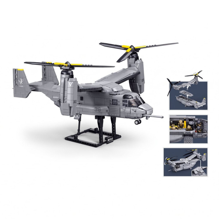 Model Kit 1:44 MV-22 Osprey Tiltrotor Helicopter Plane Military Air Force Building Blocks DIY Set Toy Sluban B1537 image 5