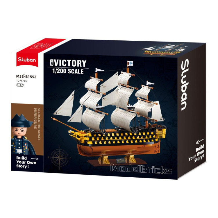 Sluban B1552 Model Kit 1:200 HMS Victory Sailing Battleship Warship Navy Vessel Boat Military DIY Construction Set Toy image 3