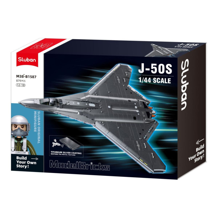 Sluban B1587 Model Kit 1:44 J50 Stealth Fighter Jet Plane - Military Air Force Building Blocks DIY Set Toy image 3