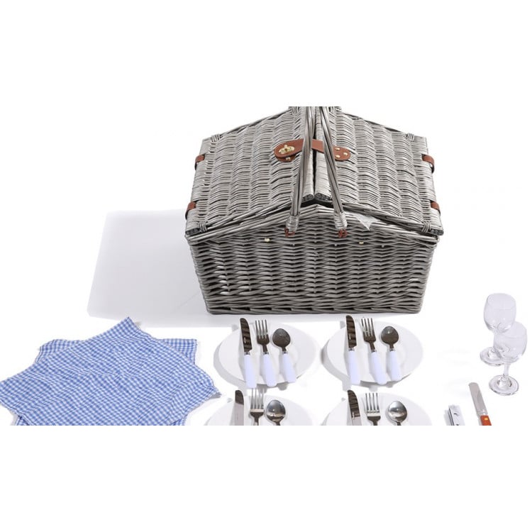 Wicker 4 Person Folding Handle Picnic Basket With Blanket Grey image 5