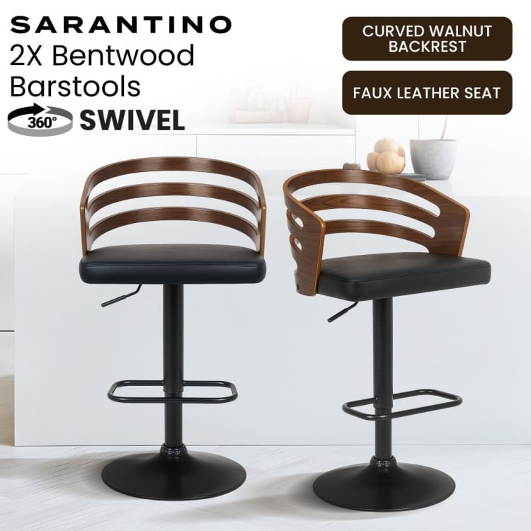 Sarantino Set of 2 Bentwood Walnut Barstool Leather Seat and Metal Base image 11
