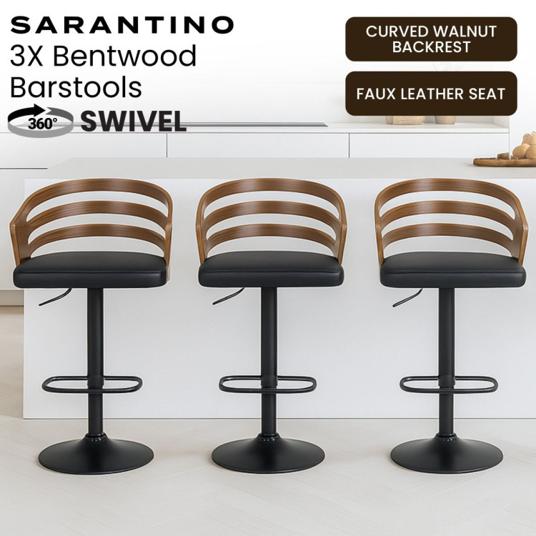 Sarantino Set of 3 Bentwood Walnut Barstool Leather Seat and Metal Base image 11