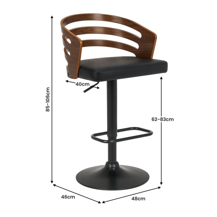 Sarantino Set of 2 Bentwood Walnut Barstool Leather Seat and Metal Base image 4