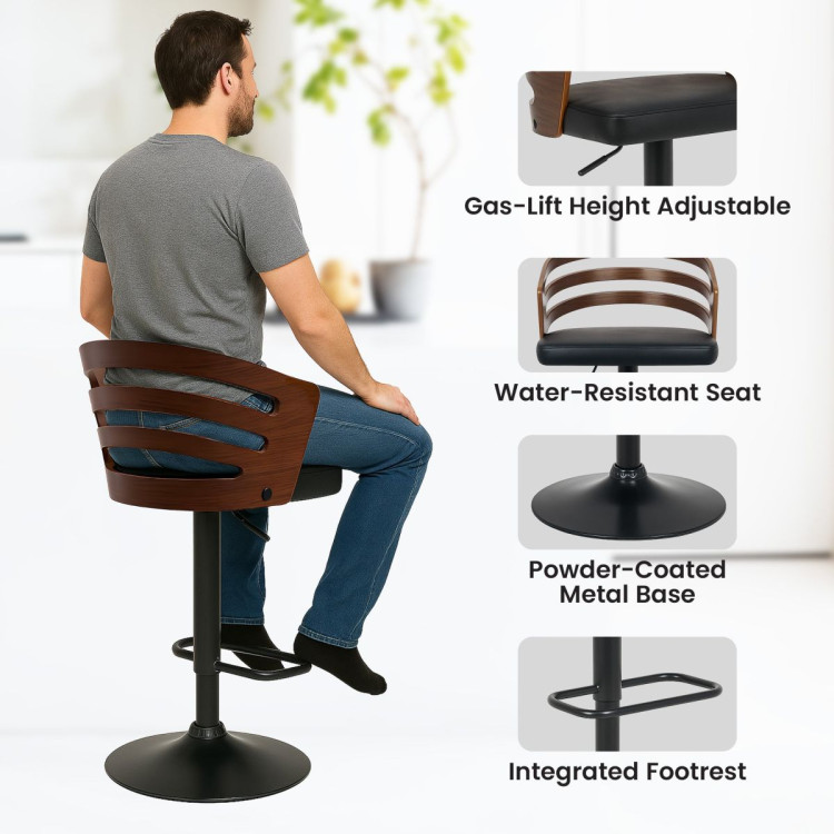 Sarantino Set of 3 Bentwood Walnut Barstool Leather Seat and Metal Base image 8