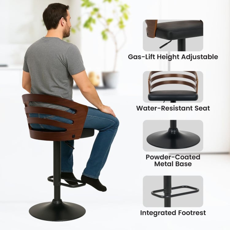 Sarantino Set of 2 Bentwood Walnut Barstool Leather Seat and Metal Base image 8