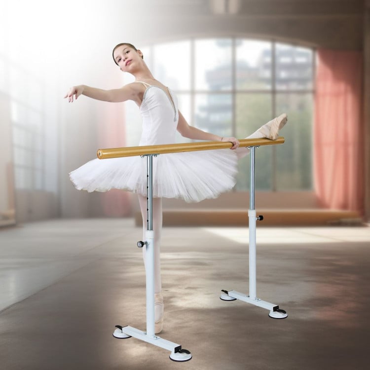 Powertrain 150cm Freestanding Ballet Barre Portable Adjustable Height Dance Bar Pine Wood Pole Home Studio image 9