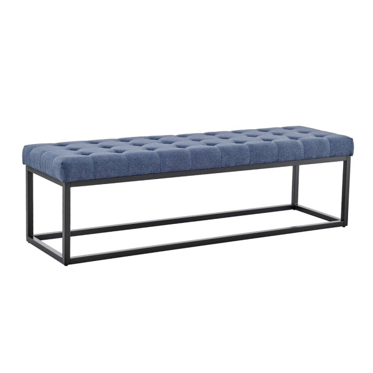Cameron Button-Tufted Upholstered Bench with Metal Legs by Sarantino - Blue image 3