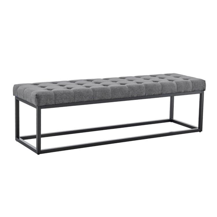 Cameron Button-Tufted Upholstered Bench with Metal Legs -Dark Grey image 3