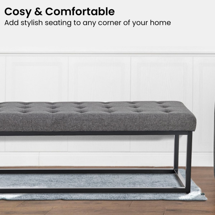 Cameron Button-Tufted Upholstered Bench with Metal Legs -Dark Grey image 7