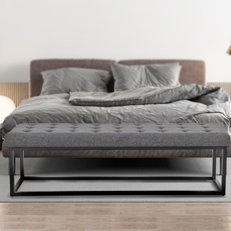 Cameron Button-Tufted Upholstered Bench with Metal Legs -Dark Grey image 9