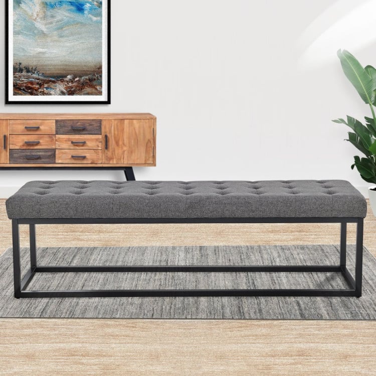 Cameron Button-Tufted Upholstered Bench with Metal Legs -Dark Grey image 10