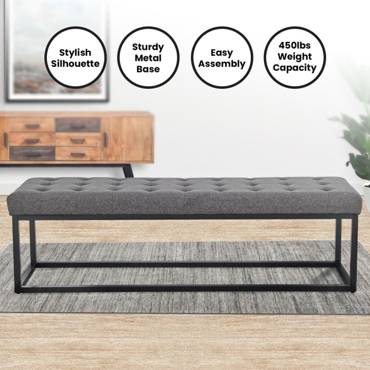 Cameron Button-Tufted Upholstered Bench with Metal Legs -Dark Grey image 11