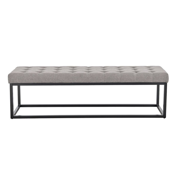 Cameron Button-Tufted Upholstered Bench with Metal Legs - Light Grey image 2