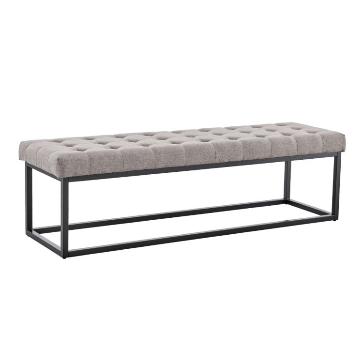 Cameron Button-Tufted Upholstered Bench with Metal Legs - Light Grey image 3