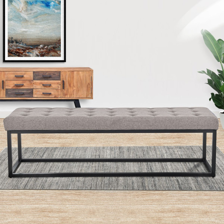 Cameron Button-Tufted Upholstered Bench with Metal Legs - Light Grey image 10