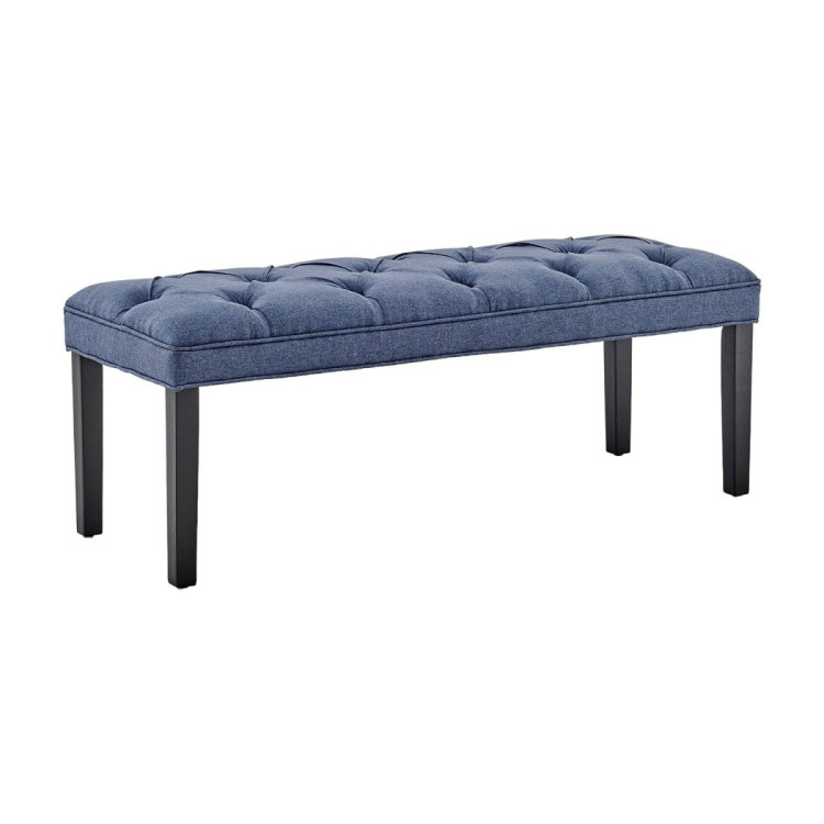 Cate Button-Tufted Upholstered Bench with Tapered Legs by Sarantino - Blue Linen image 3