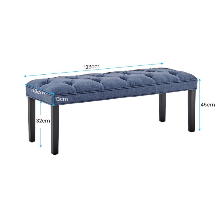 Cate Button-Tufted Upholstered Bench with Tapered Legs by Sarantino - Blue Linen image 4