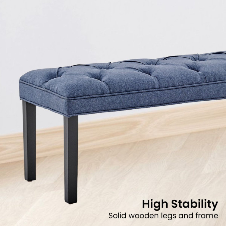 Cate Button-Tufted Upholstered Bench with Tapered Legs by Sarantino - Blue Linen image 5