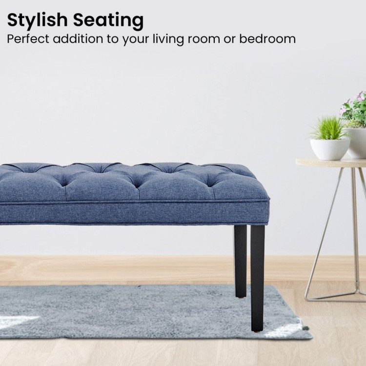 Cate Button-Tufted Upholstered Bench with Tapered Legs by Sarantino - Blue Linen image 7