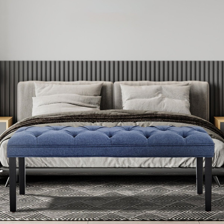 Cate Button-Tufted Upholstered Bench with Tapered Legs by Sarantino - Blue Linen image 9