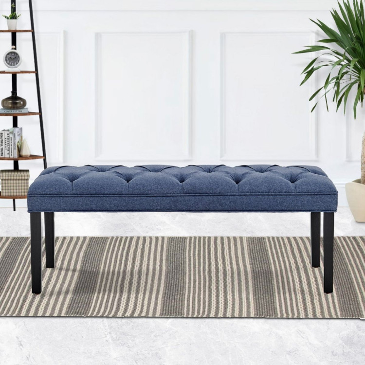 Cate Button-Tufted Upholstered Bench with Tapered Legs by Sarantino - Blue Linen image 10