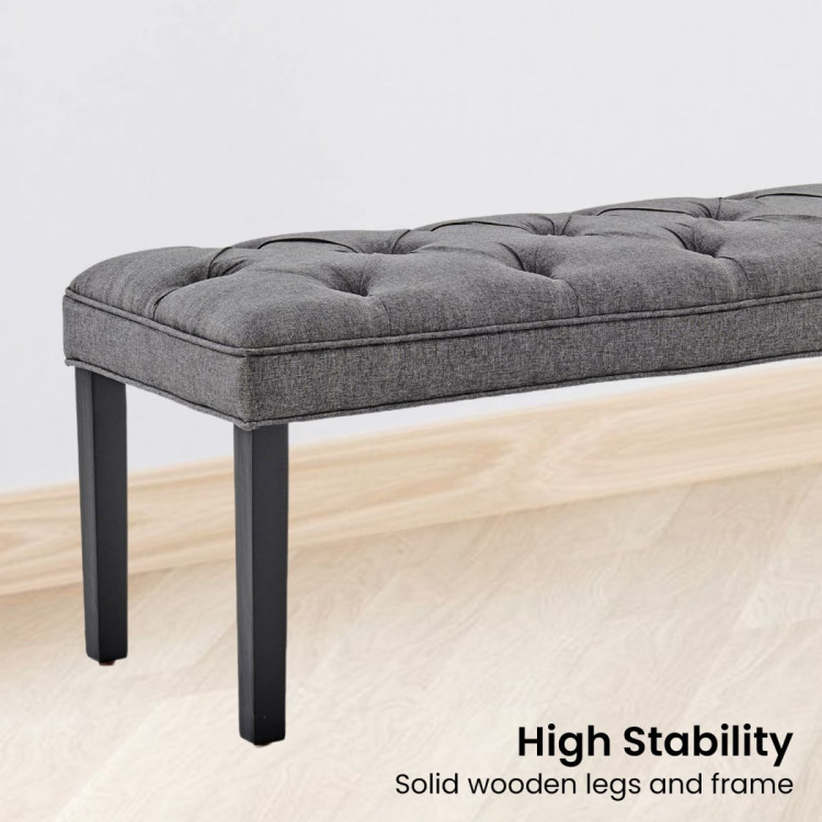 Cate Button-Tufted Upholstered Bench with Tapered Legs by Sarantino - Dark Grey image 5