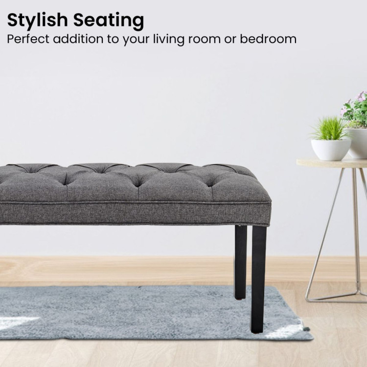 Cate Button-Tufted Upholstered Bench with Tapered Legs by Sarantino - Dark Grey image 7