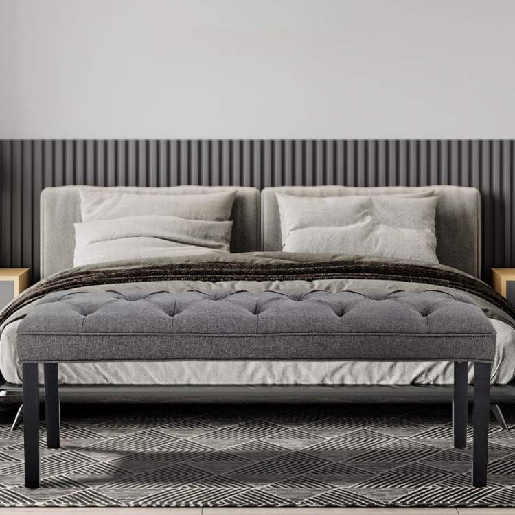 Cate Button-Tufted Upholstered Bench with Tapered Legs by Sarantino - Dark Grey image 9