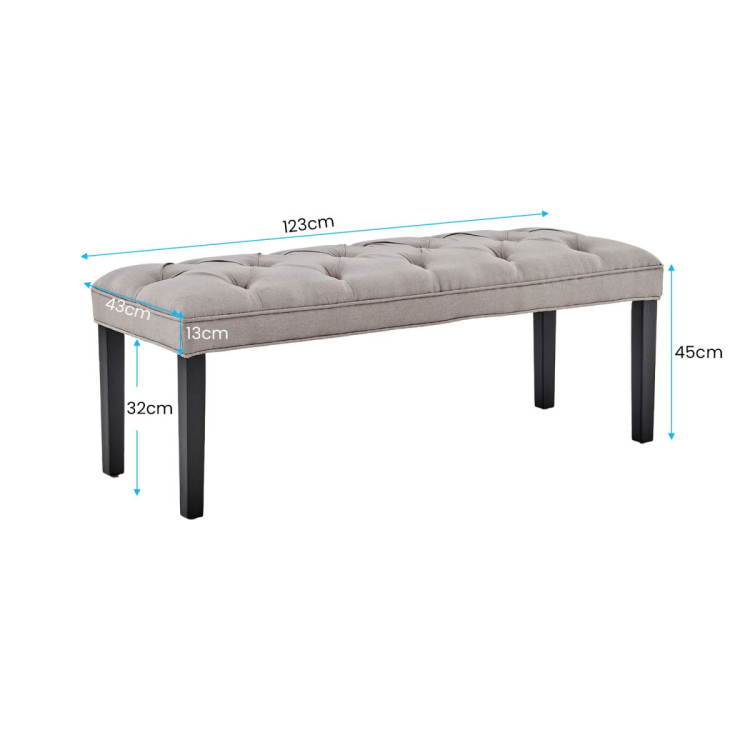 Cate Button-Tufted Upholstered Bench with Tapered Legs by Sarantino - Light Grey image 4