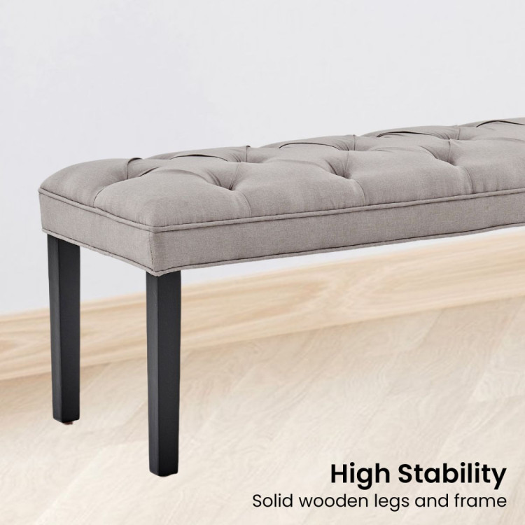Cate Button-Tufted Upholstered Bench with Tapered Legs by Sarantino - Light Grey image 5