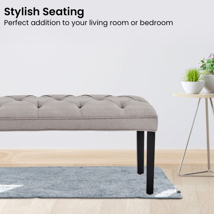 Cate Button-Tufted Upholstered Bench with Tapered Legs by Sarantino - Light Grey image 7