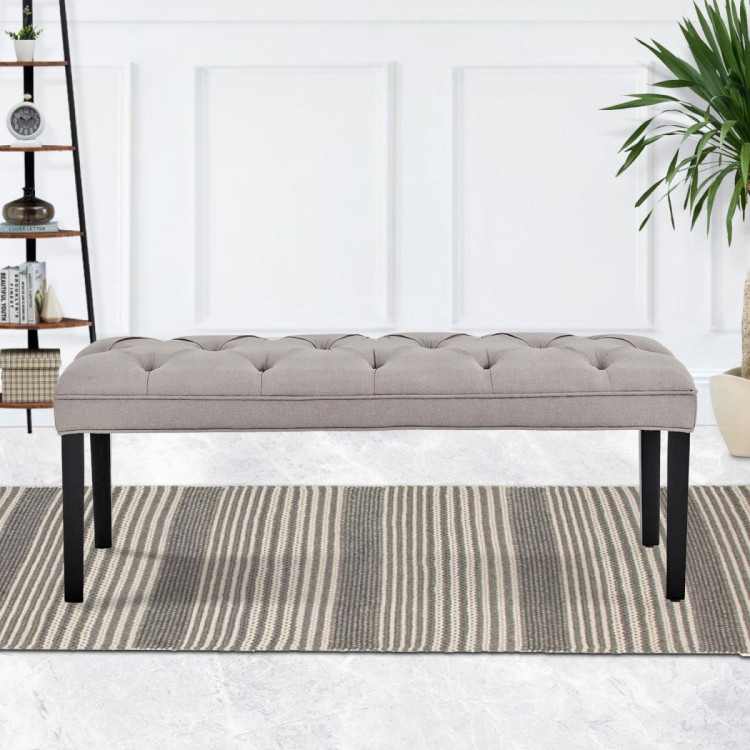 Cate Button-Tufted Upholstered Bench with Tapered Legs by Sarantino - Light Grey image 10