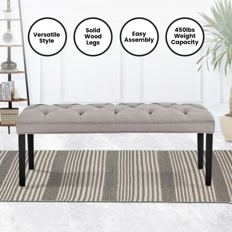 Cate Button-Tufted Upholstered Bench with Tapered Legs by Sarantino - Light Grey image 11